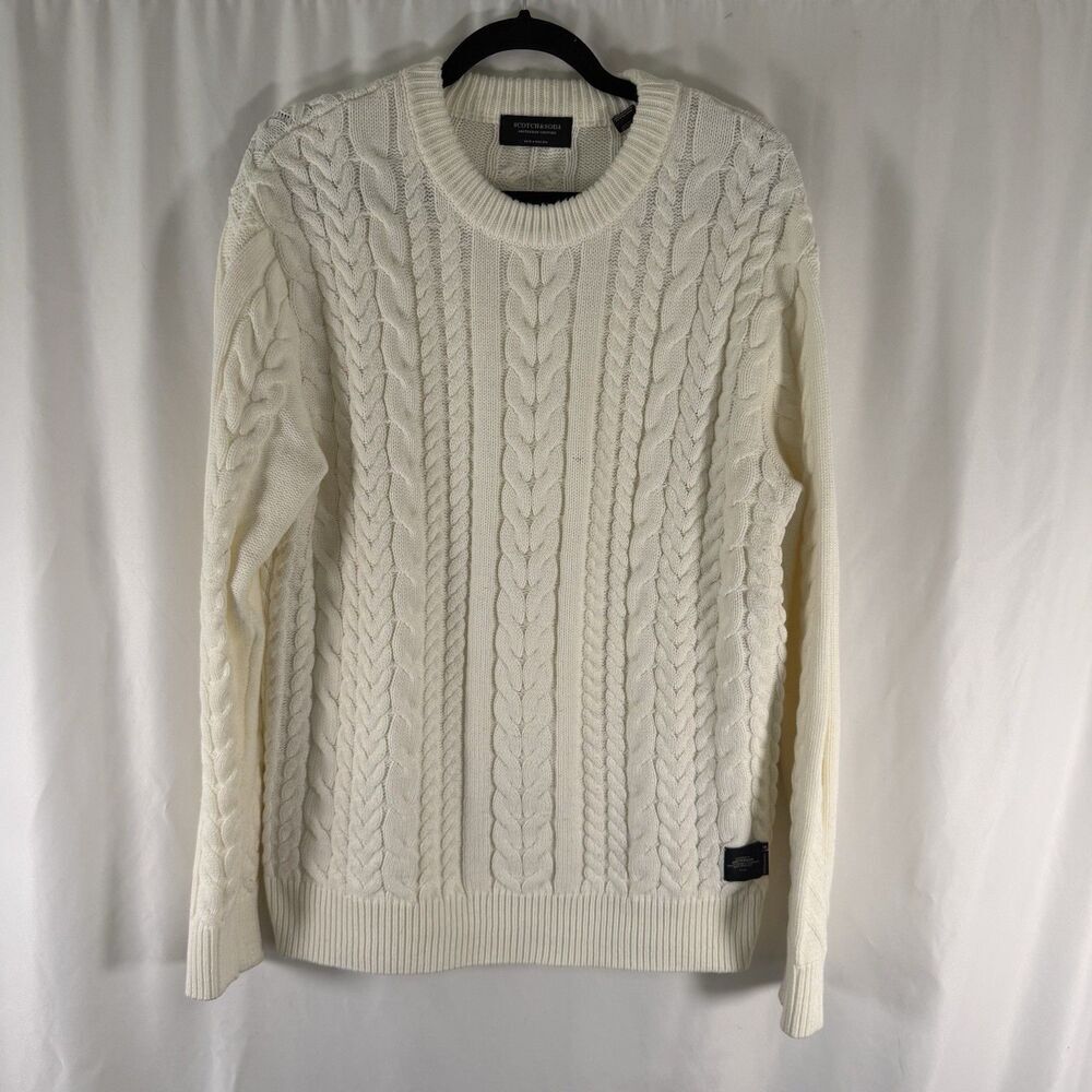 Scotch and Soda Sweater Mens Large White Cable Knit Crew Neck Amsterdam Courture